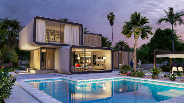 istock Stylish contemporary house at dusk 1394958247