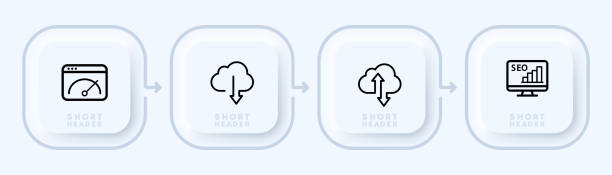 Infographic set icon. Speed test, seo, upload and download from cloud storage. Pictogram concept. Neomorphism style. Vector line icon for Business and Advertising Infographic set icon. Speed test, seo, upload and download from cloud storage. Pictogram concept. Neomorphism style. Vector line icon for Business and Advertising. half dozen stock illustrations