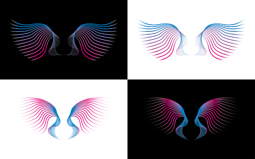 Beautiful Collection of a Set Colorful Abstract Angel Wings. Two options transparent colours