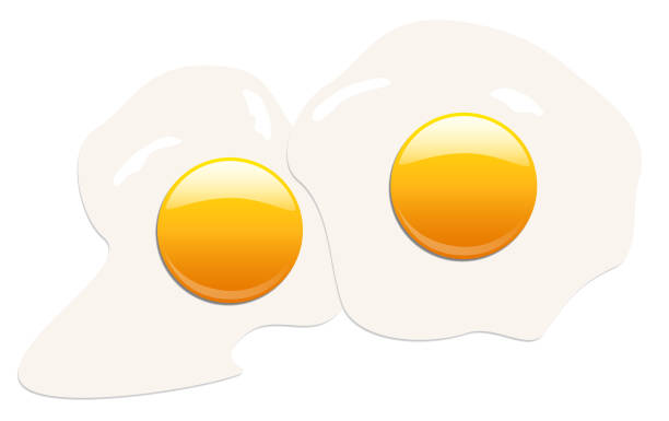 ilustrações, clipart, desenhos animados e ícones de abstraindo ovos fritos perfeitos, isolados em fundo branco. padrão vetorial - two eggs