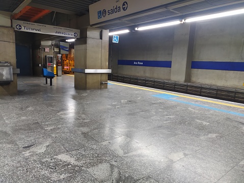 Empty train car in subway station of Paris, France.