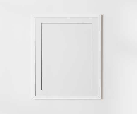 White blank frame with mat on white wall mockup, 4:5 ratio - 40x50 cm, 16 x 20 inches, poster frame mockup, 3d rendering