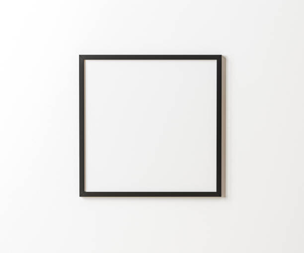 istock Black empty square frame mock up on white wall, 1:1 ration, white picture frame mockup, 3d rendering 1394966992