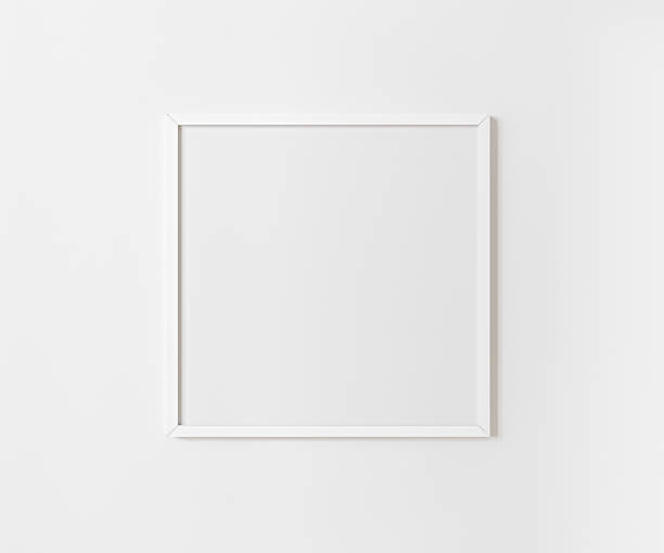 istock White empty square frame mock up on white wall, 1:1 ration, white picture frame mockup, 3d rendering 1394967019