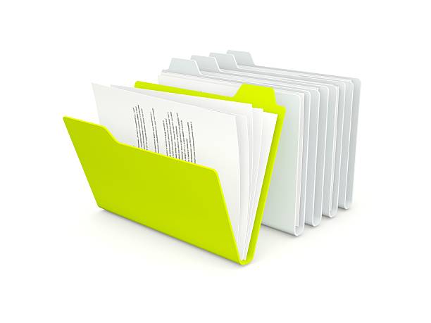 Row of folders with different green one isolated on white