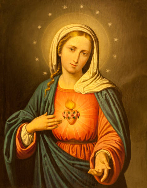 verona - herz der jungfrau maria. farbe aus der kirche san lorenzo - religion christianity spirituality saint stock-fotos und bilder