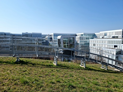 THE CIRCLE is a large scaled building Complex next to the Airport Zurich which will open 2020. THE CIRCLE  will contain shops, office and medical bildings and sime Hotels. The Image was captured during spring season.