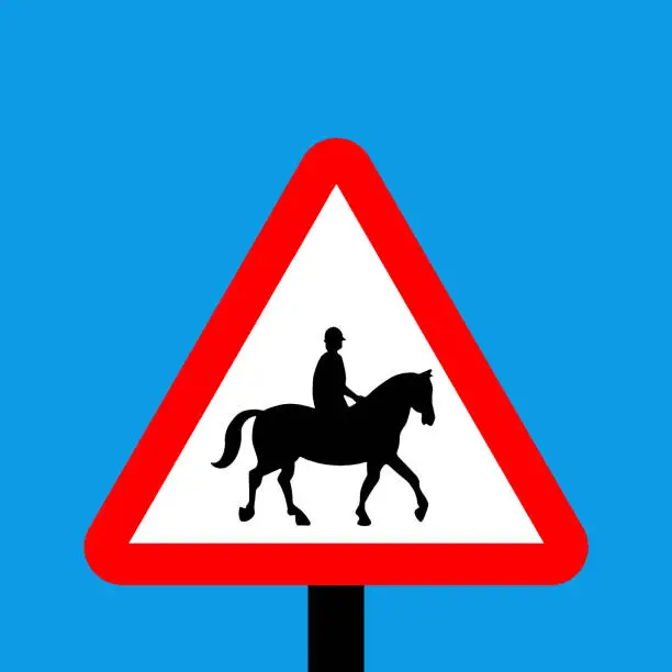 Vector illustration of Warning Triangle accompanied horses or ponies