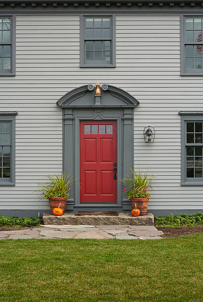 istock Red Wood Door with Architectual Detail 139497566