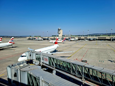 Houston, TX, USA - October 15, 2014: IAH, Houston Intercontinental Airport,  - above ground terminal connecting  tram at IAH