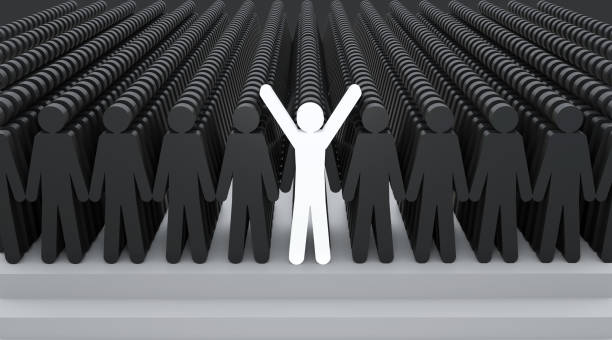 gray crowd from which one person stands out in white. 3d rendering