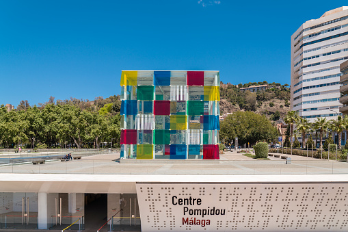 Pompidou Centre building known as The Cube, situated between Docks 1 and 2 of the port of Malaga. A privileged location in front of the waters of the bay of Malaga.
