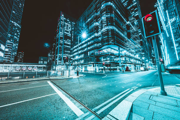 Canary Wharf financial district at night