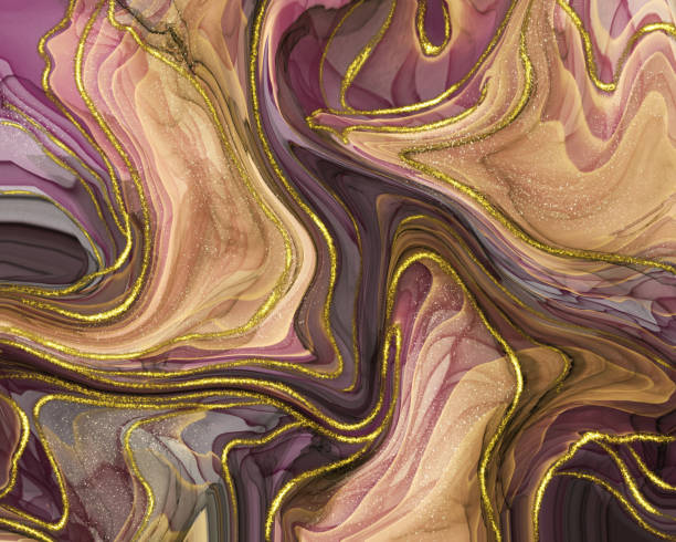 茶色のアルコールインクと金色の線のテクスチャ - marbled effect backgrounds paper textured点のイラスト素材��／クリップアート素材／マンガ素材／アイコン素材