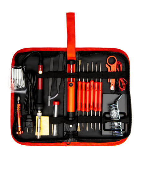 istock A soldering toolset in a black case isolated in a white background.Black bag with soldering accessories on a white background. 1394982562