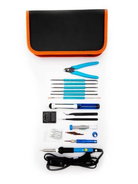 istock A soldering toolset in a black case isolated in a white background.Black bag with soldering accessories on a white background. 1394982578