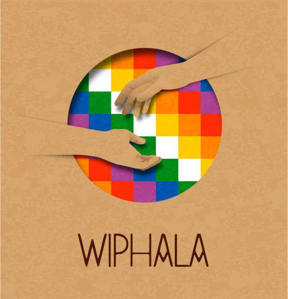 Wiphala indian people help concept paper cut Wiphala culture help illustration concept of people hands together for indigenous native american community in bolivia. 3D recycled paper cut design. peru symbols stock illustrations