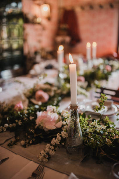 istock Decoration for special occasions. Beautiful table decoration with flowers. Rustic decoration. Wedding decoration. 1394987221
