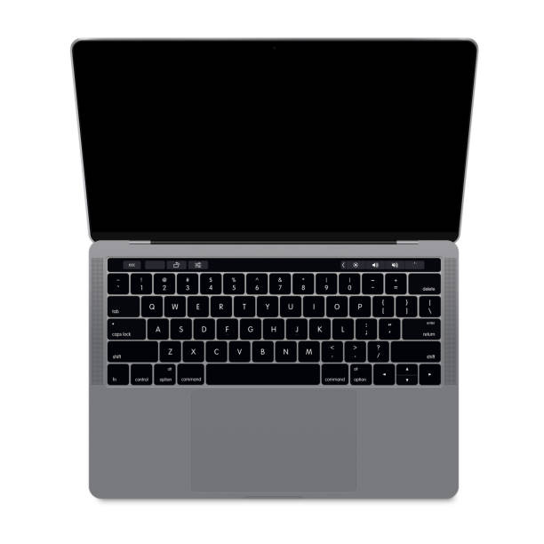 istock Laptop with a blank black screen on a white background 1394988463