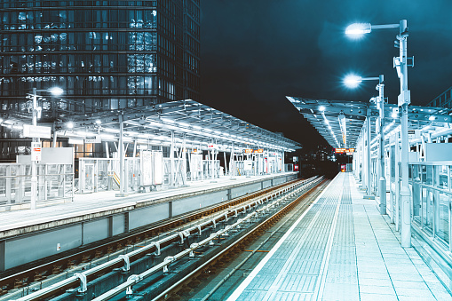 Docklands Light Railway Platform at night