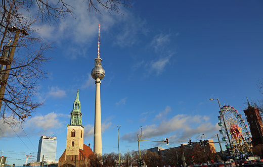 TV tower known as Fernsehturm in Alexanderplatz in centrum of Berlin, Germany