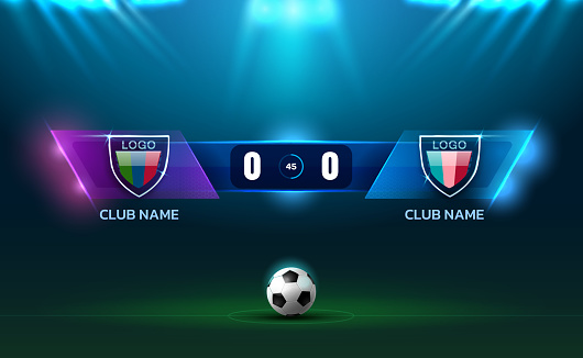 soccer football stadium spotlight and scoreboard background with glitter light vector illustration