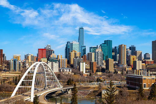 Skyline of downtown Edmonton Alberta Canada on a sunny day.