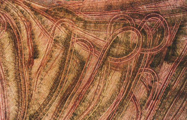 Aerial drone view of a recently plowed field.