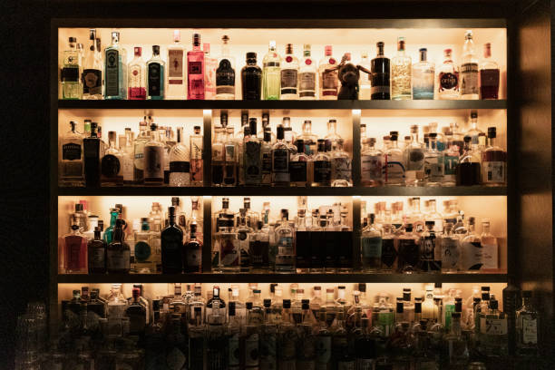Alcohol bottles stock photo