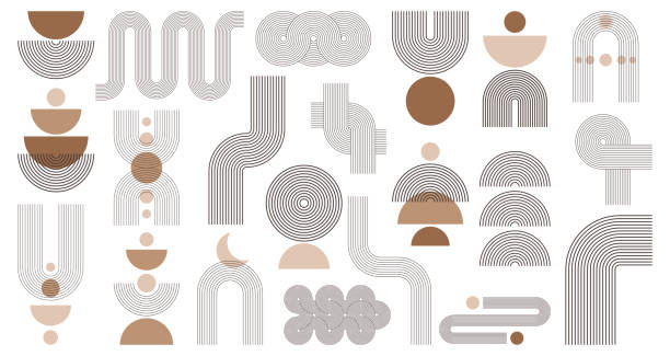 ilustrações, clipart, desenhos animados e ícones de conjunto de arte minimalista moderna do meio do século com forma natural orgânica. - modern art 1950s style contemporary shape