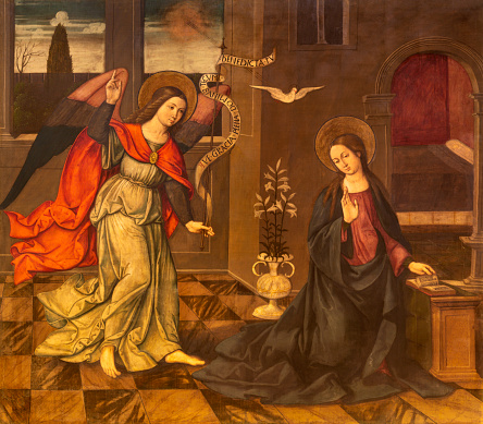 Valencia - The painting of Annunciation in the Cathedral and St. Peter chapell by Nicolas Falco from 16. cent.