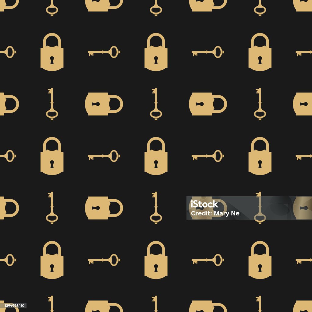 Magic Lock And Key Magic Keys With Vintage Locks Vector Retro Golden Pattern On Black ...