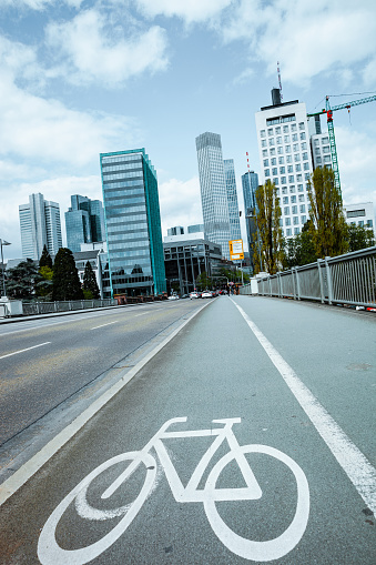 Cycling path in downtown in Frankfurt.