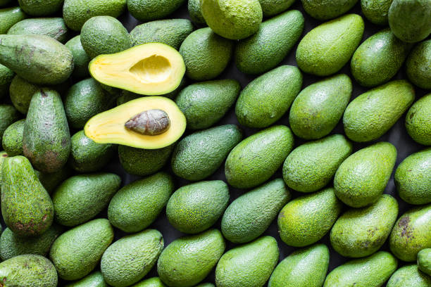 full frame of fresh green avocado background - avocado imagens e fotografias de stock