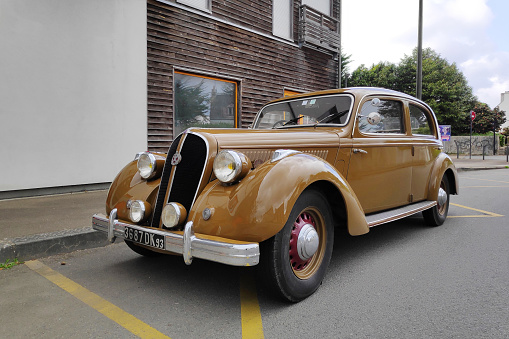 Pleyber Christ, France - May 02 2022: The Hotchkiss Artois is a luxury car produced between 1948 and 1950 by the French automobile manufacturer Hotchkiss.