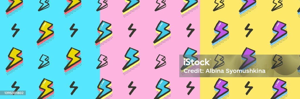 Lightning Flash Pattern Lightning Flash Pop Art Seamless Pattern Electric Retro Sign Hand Draw ...