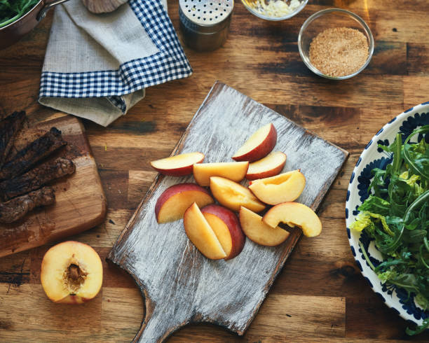 Preparing Arugula Salad with Roasted Steak and Peaches