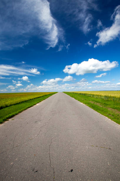 istock paved highway with blue sky and clouds 1395002815