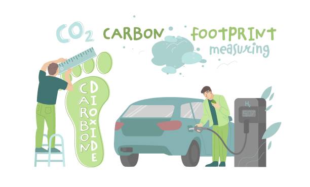 ilustrações, clipart, desenhos animados e ícones de reduza sua pegada de carbono. ilustração vetorial da paisagem. - footprint carbon environment global warming