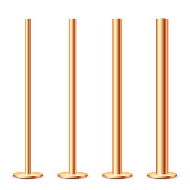 istock Realistic metal poles collection isolated on white background. Glossy bronze pipes of various diameters. Billboard or advertising banner mount, holder. Vector illustration. 1395005414