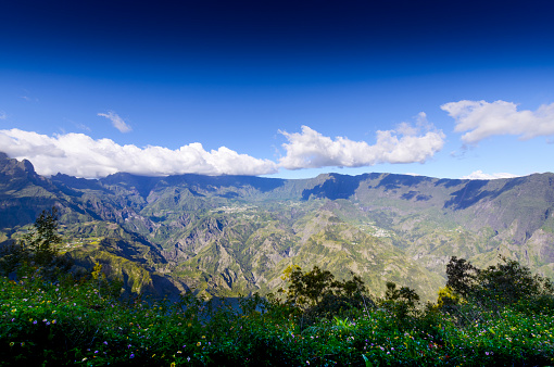 Panoramic view of Cilaos circus and village at Reunion Island