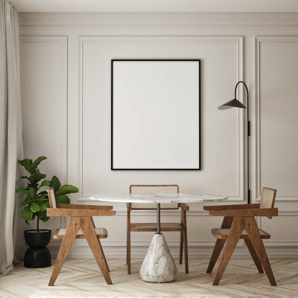 istock mock up poster frame in modern interior background, living room, Scandinavian style, 3D render, 3D illustration 1395017432