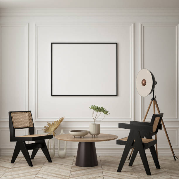 istock mock up poster frame in modern interior background, living room, Scandinavian style, 3D render, 3D illustration 1395017435