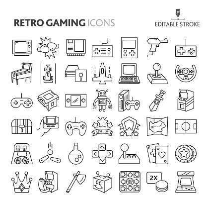 Vector illustration of a retro arcade e-sports and gaming related symbol. Fully editable stroke outline for easy editing. Simple set that includes vector eps and high resolution jpg in download.