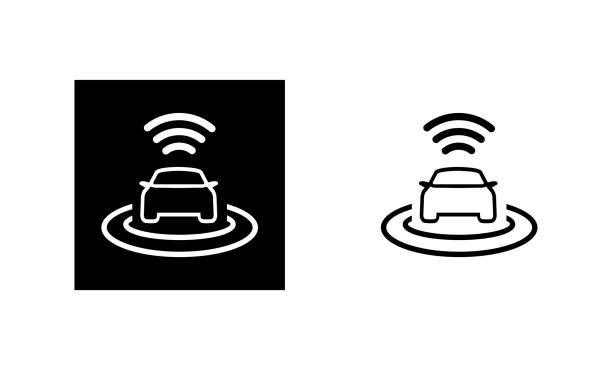 ilustrações, clipart, desenhos animados e ícones de ícone do sensor de 360 graus do carro. carro wi-fi inteligente sem motorista. - industrial equipment automated business push button