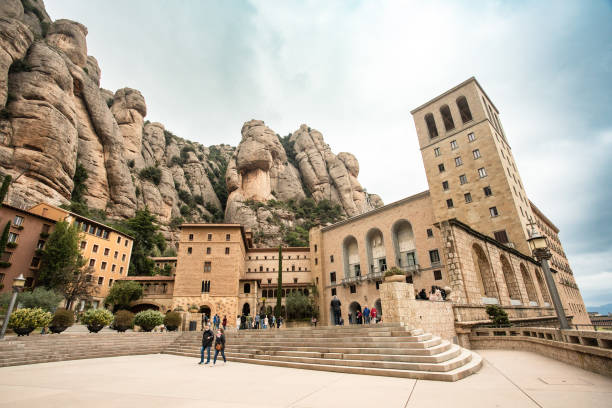 View of Monserrat Monastery in the Mountains stock photo