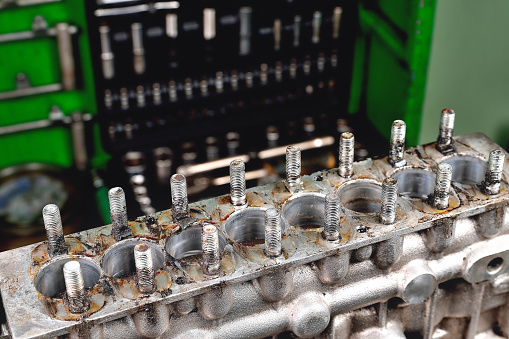 Close-up of a new complex automotive internal combustion engine