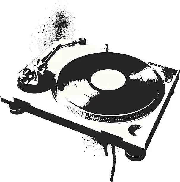 Vector illustration of Black painted image of a record turntable