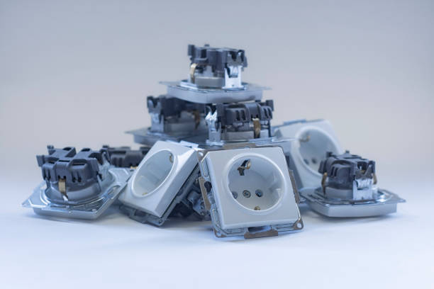 istock Home plastic sockets for electricity on a white background. 1395025127