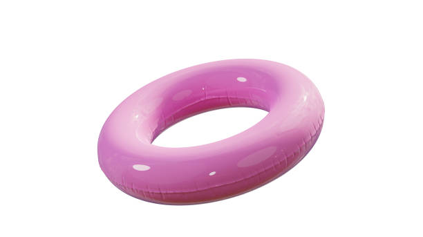 anillo de piscina inflable rosa, aislado sobre un fondo blanco. círculo inflable. renderizado 3d - flotador fotografías e imágenes de stock